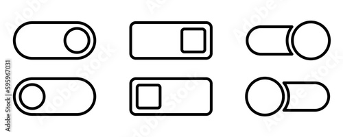 Outline toggle icon set. Switch toggle slider. Turn off and on toggle. Outline switcher icon set. Switcher in black. Linear Turn on slider. Active and inactive slider. Stock vector illustration