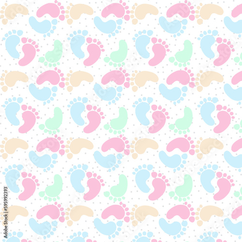 Baby Foot Print Pattern. Cute Pastel Color Baby Foot Print Pattern With Polka Dot