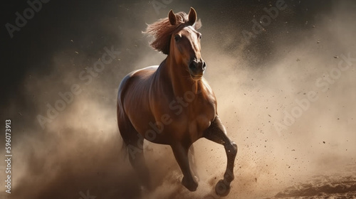 Horse in the dust in the desert.generative ai