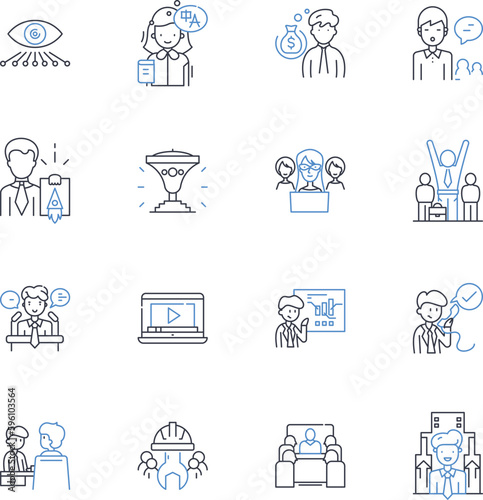 Credentials line icons collection. Certification, Diploma, Accreditation, Degree, Validation, Qualification, License vector and linear illustration. Authentication,Verification,Attestation outline