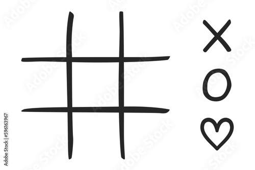 Tic Tac Toe or Naughts and Crosses blank game board with hearts as concept for love in vector illustration