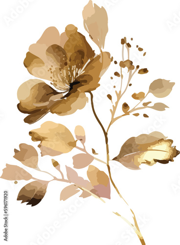 Watercolor gold floral bouquet. Watercolor spring floral paint for cloth, wedding, invitation, love, card, poster, design, banner, decoration, composition