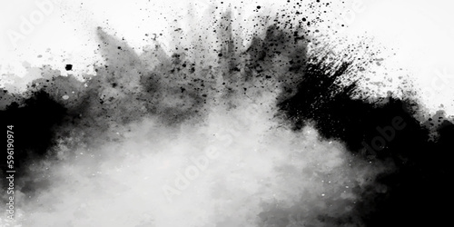 Distress floor black dirty old grain. Black Powder with ash and dust splashing with pieces of dirt and coal isolated on white. dirt overlay or screen effect use for grunge and vintage image style. 