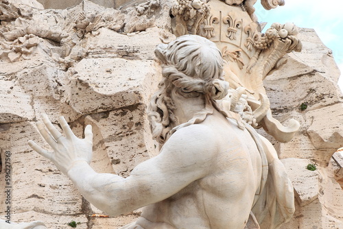 Fountain of the Four Rivers Sculpted Detail in Rome, Italy