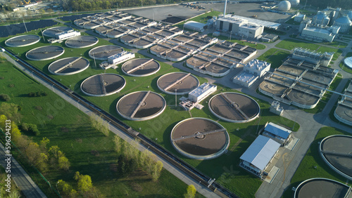 Aerial view of sewage treatment plant.