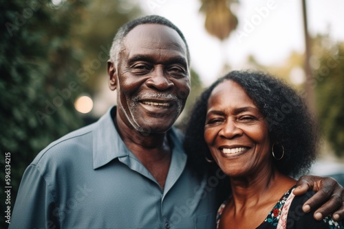 Portrait of a black mature couple, blurry background
