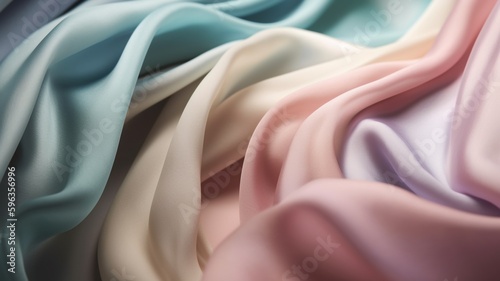 Pastel silk fabrics close-up texture, background. Luxury background design. AI generated.