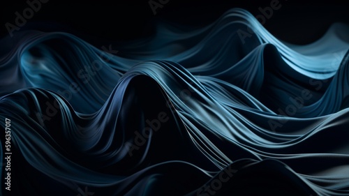 Dark blue silk fabrics close-up texture, background. Luxury background design. AI generated.