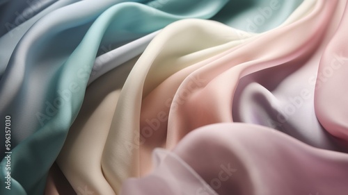 Pastel silk fabrics close-up texture, background. Luxury background design. AI generated.