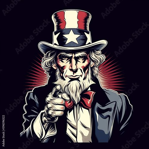 Portrait of Uncle Sam. Free U.S. symbol. AI generation..