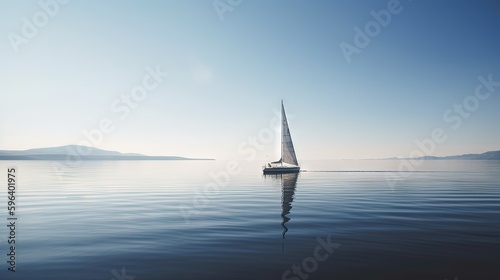 a sailboat floating in the middle of the ocean on a sunny day. generative ai