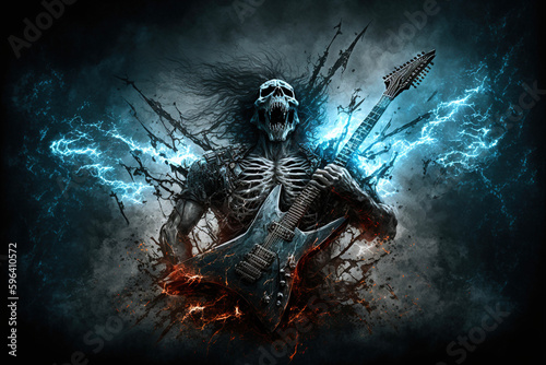 Heavy metal fantasy guitar performer. AI 