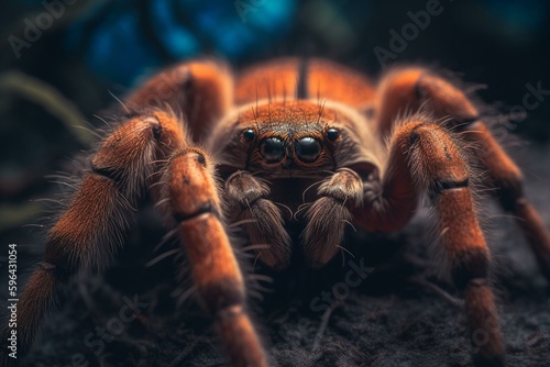 A detailed image of a fuzzy tarantula produced by AI technology. Generative AI