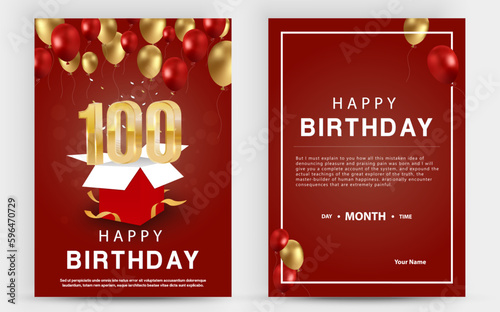 Vector invitation double card for 100th birthday celebration. Brochure the centenary anniversary celebration. Template of invitational for print.