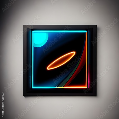 abstract art with neon lights and a blackish background. AI generated image.