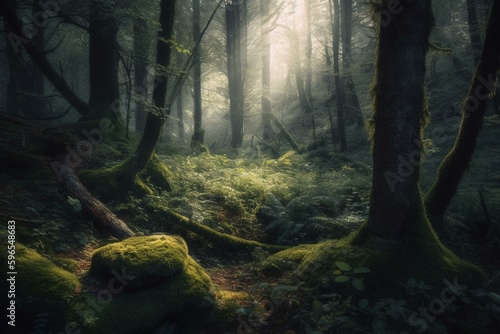 Mysterious forest with enchantment. Generative AI