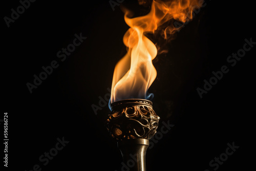 Une torche en or avec une flamme sur fond noir » IA générative