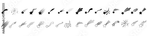 Shooting stars icon vector set. Comet tail or star trail illustration sign collection.