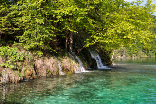 Turquoise water waterfalls in Plitvice national park - Croatia