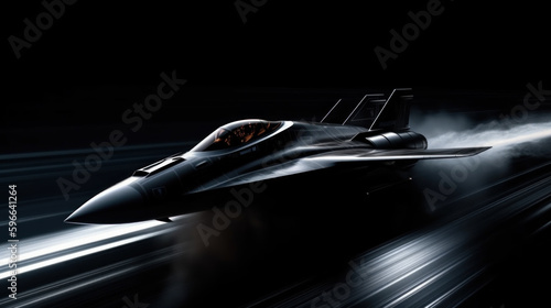 Multirole fighter aircraft at high speed, motion blur created with generative AI technology