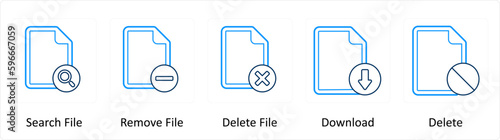 A set of 5 Extra icons as search file, remove file, delete file