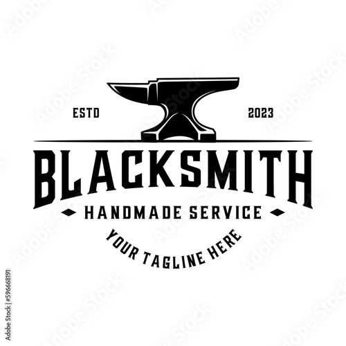  blacksmith anvil vintage logo design. The basic concept of blacksmithing is simple, very suitable for blacksmiths