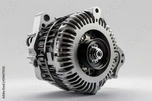 3D render of a car alternator isolated on white. Generative AI