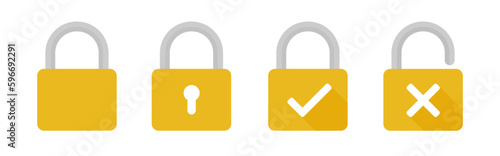 Yellow padlock icon collection. Locked and unlocked symbol. Vector illustration. 