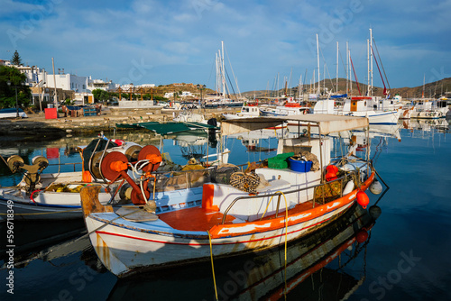 Fishing boats in port of Naousa. Paros lsland, Greece