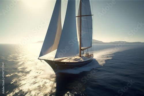Superyacht sailing on the open ocean, Generative AI 