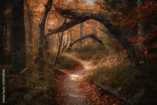 Curving path in Wisconsin's Door County during fall. Generative AI
