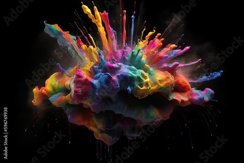 A Brain Exploding with Explosive Colourful Paint: Creative Artwork That Erupts with Imagination and Inspiration, Generative AI