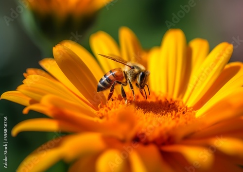 A Close-Up of a Bee on a Yellow Flower. Generative AI. 