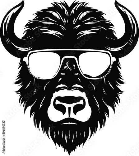 Bison In Sunglasses Logo Monochrome Design Style 