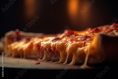 Close-up photo of Italian pizza toppings on wooden plate. Generative AI
