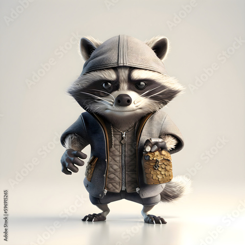 Funny raccoon with a beer in his hand, 3d illustration