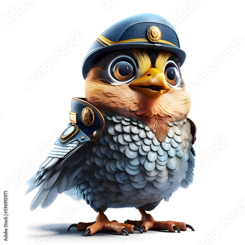 Cute bird wearing a pilot's hat and goggles. 3D rendering
