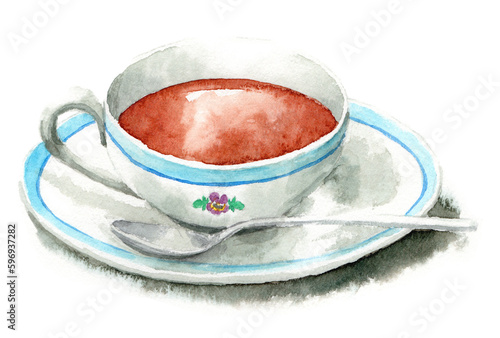 アナログ水彩ティーカップに注がれた紅茶