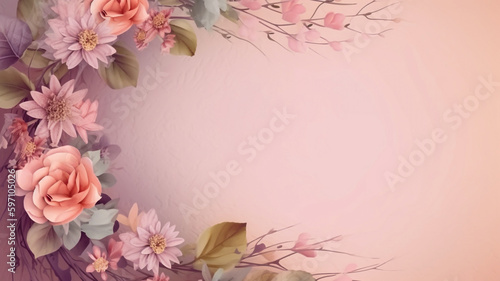 Watercolor floral background with place for text. Watercolor painting. Greeting card design, birthday, mother's day, wedding, etc. AI generated.
