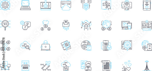 Cybersecurity measures linear icons set. Firewall, Encryption, Authentication, Authorization, Malware, Phishing, Cryptography line vector and concept signs. Intrusion,Vulnerability,Zero-day outline