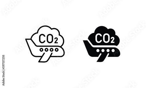 carbon footprint of flying line icon. Planes co2 carbon dioxide emission vector symbol logo illustration line editable stroke flat design style isolated on white