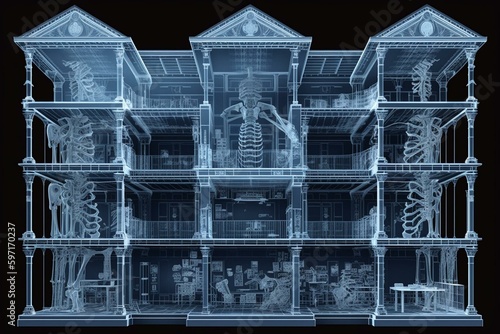 Skeleton blueprint of a building. Generative AI