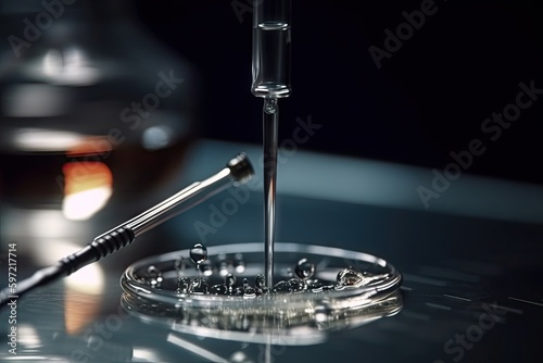 close-up of a delicate burette and pipette, essential tools for precise laboratory work, created with generative ai