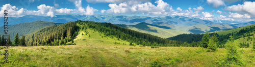 Panoramic view from Kostrych ridge. Mountain range Chornohora. Carpathian Mountains, Ukraine.