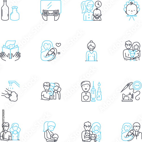 Gestation linear icons set. Pregnancy, Fetus, Embryo, Obstetrics, trimester, Intrauterine, Maternal line vector and concept signs. Delivery,Prenatal,Placenta outline illustrations