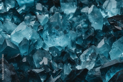 Background of blue topaz crystals in varying forms. Generative AI