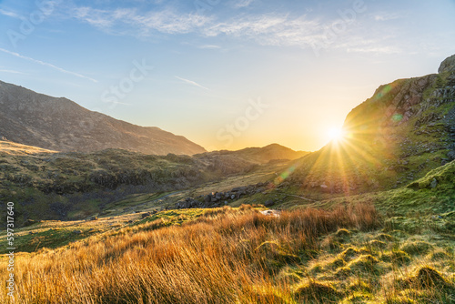 Pen-y Pass at sunrise in Snowdonia. North Wales. UK