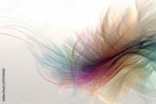 Digital illustration of abstract wave of color, abstract wave pattern, tendrils of color, wallpaper or design element, isolated on white background. Made in part with generative ai. 