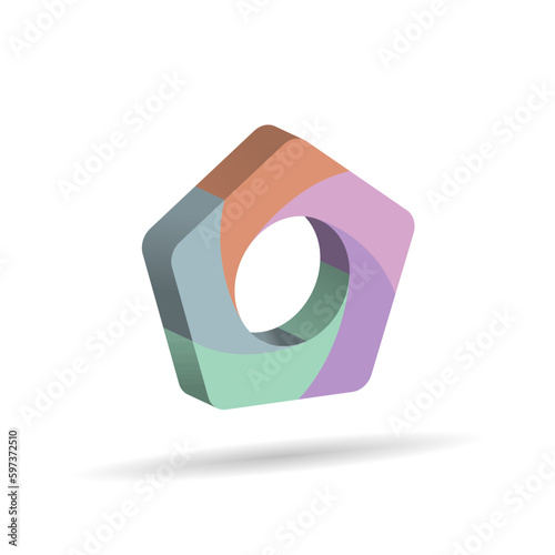 three-dimensional pentagon divided into five colored parts. Template for infographics