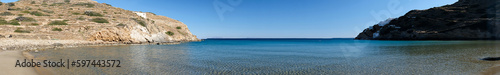 Real panoramic view of the stunning turquoise sandy beach of Kolitsani in Ios Cyclades Greece